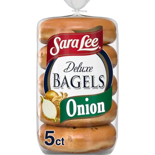 Sara Lee Onion Deluxe Bagels, 5 count, Bagels, 16.7 oz Bag