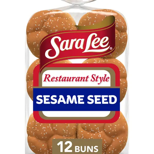 Sara Lee Restaurant Style Gourmet Sesame Seed Hamburger Buns, 12 count, White Hamburger Buns, 31.5 oz Bag