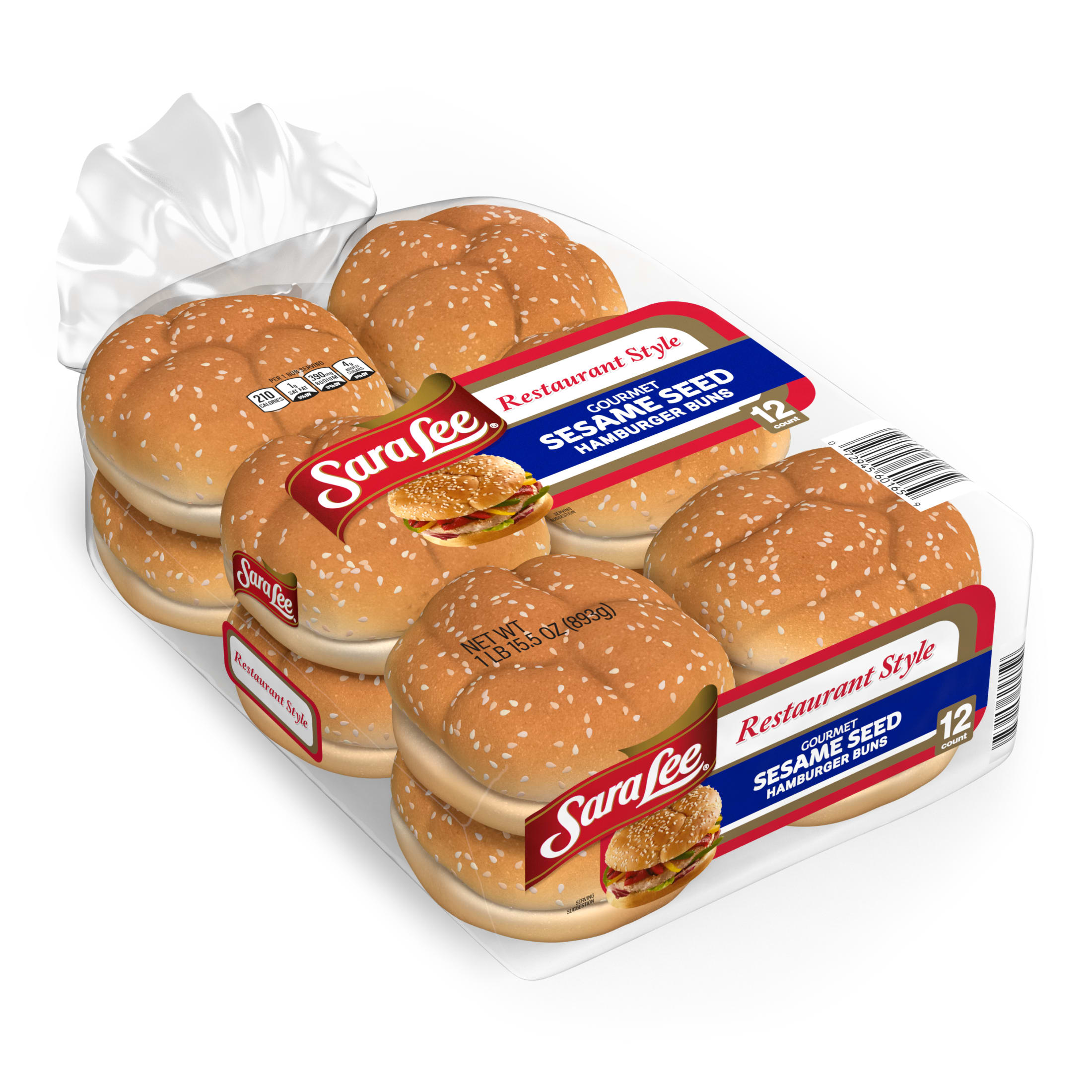 Sara Lee Restaurant Style Gourmet Sesame Seed Hamburger Buns, 12 count, White Hamburger Buns, 31.5 oz Bag thumbnail 2