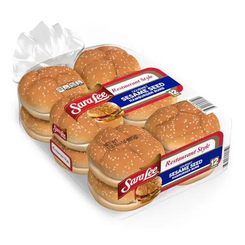 Sara Lee Restaurant Style Gourmet Sesame Seed Hamburger Buns, 12 count, White Hamburger Buns, 31.5 oz Bag thumbnail 2