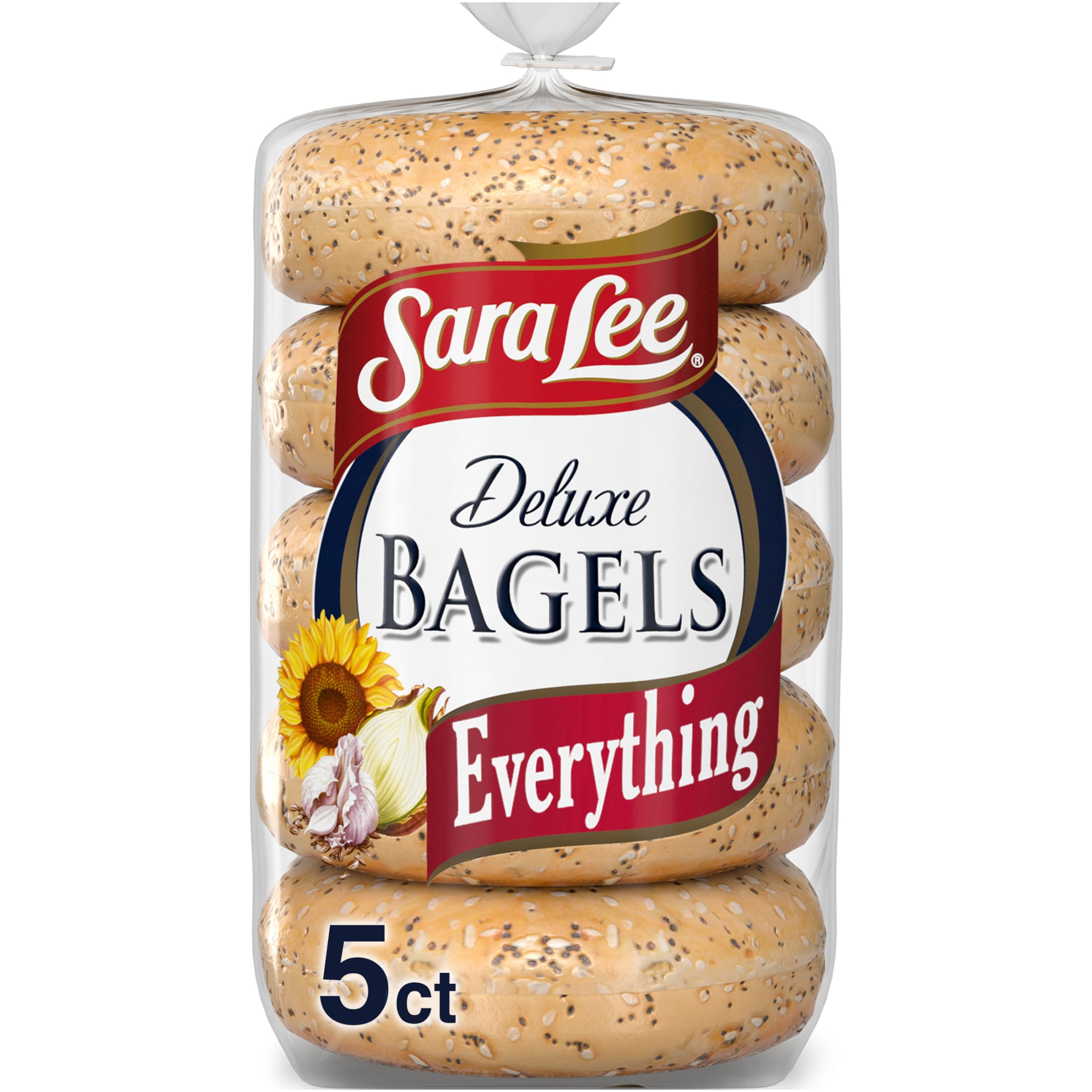 Sara Lee Deluxe Bagels, 5 count, Everything Bagels, 16.7 oz Bag
