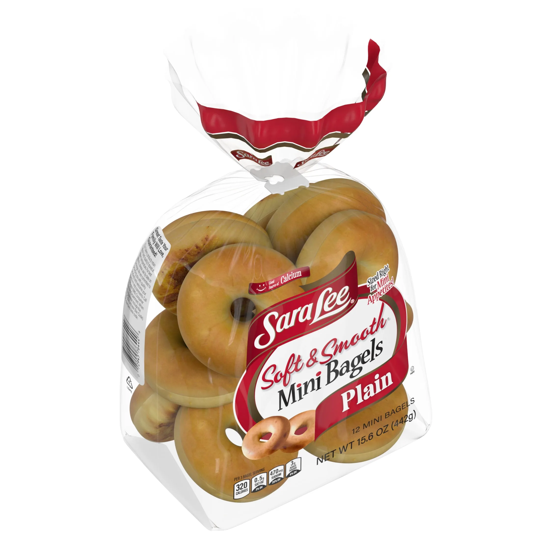 Sara Lee Plain Bagels, 12 count, Mini Bagels, 15.6 oz Bag