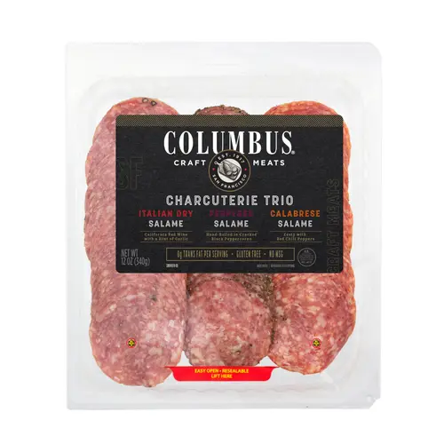 COLUMBUS, Salami Trio, Refrigerated Sliced Charcuterie Meat, 6 grams of Protein Per 1 oz Serving, 12 oz Plastic Tray