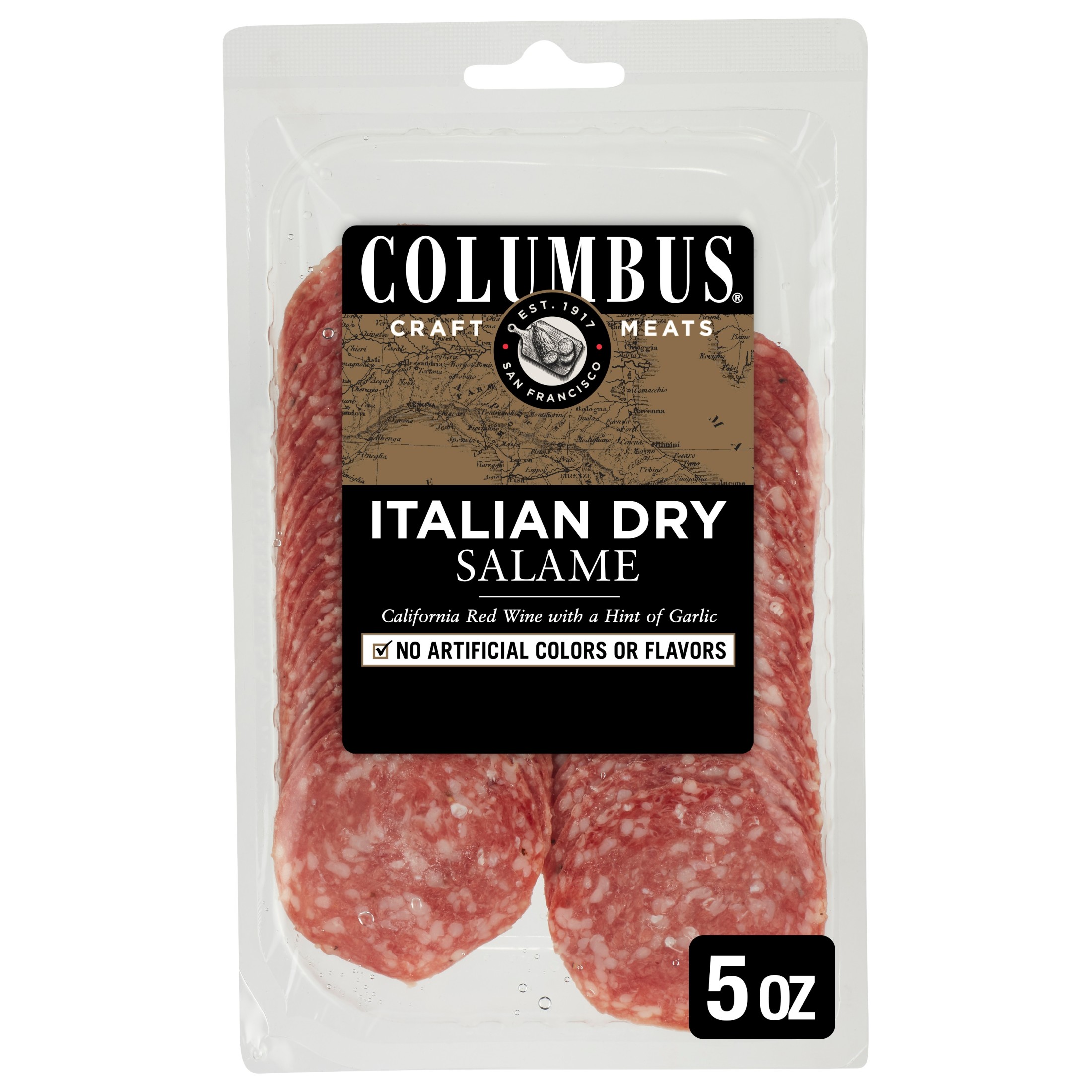 COLUMBUS Italian Dry Pork Salame, Sliced Charcuterie Meat, Refrigerated, 5 oz Plastic Pack