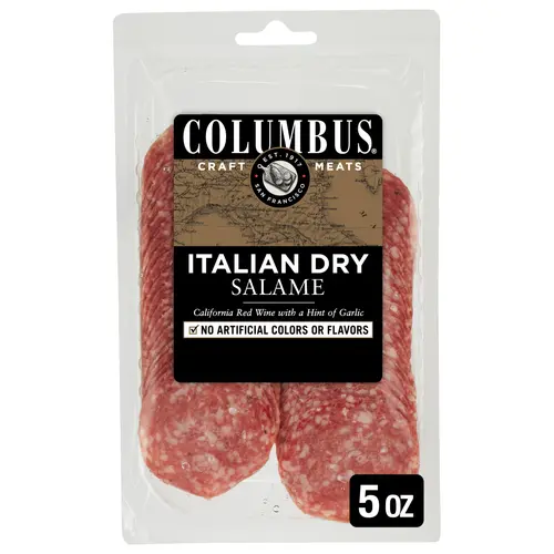 COLUMBUS Italian Dry Pork Salame, Sliced Charcuterie Meat, Refrigerated, 5 oz Plastic Pack