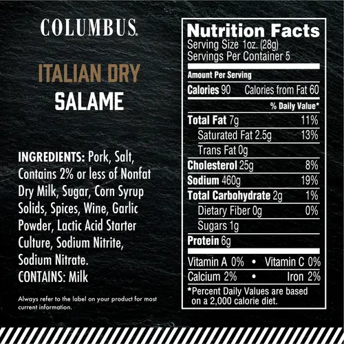 COLUMBUS Italian Dry Pork Salame, Sliced Charcuterie Meat, Refrigerated, 5 oz Plastic Pack thumbnail 4