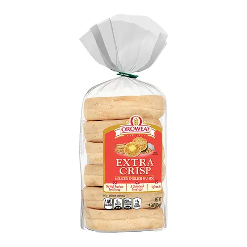 Oroweat Extra Crisp English Muffins, 6 count, Plain English Muffins, 12.5 oz Bag thumbnail 2