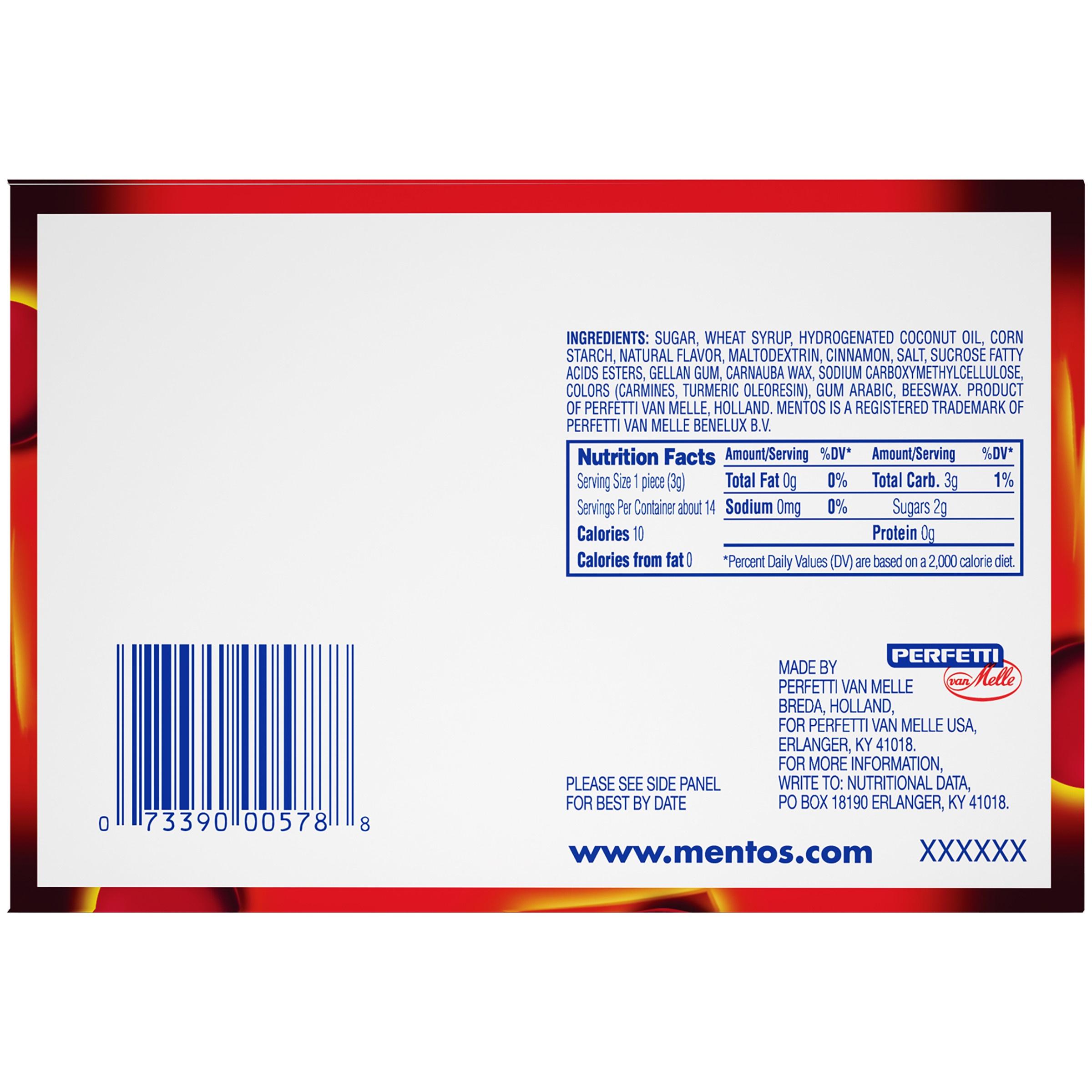 Mentos Candy, Mint Chewy Roll, Cinnamon, Regular Size, Nut Free, 1.32 oz (15 Pack) thumbnail 4