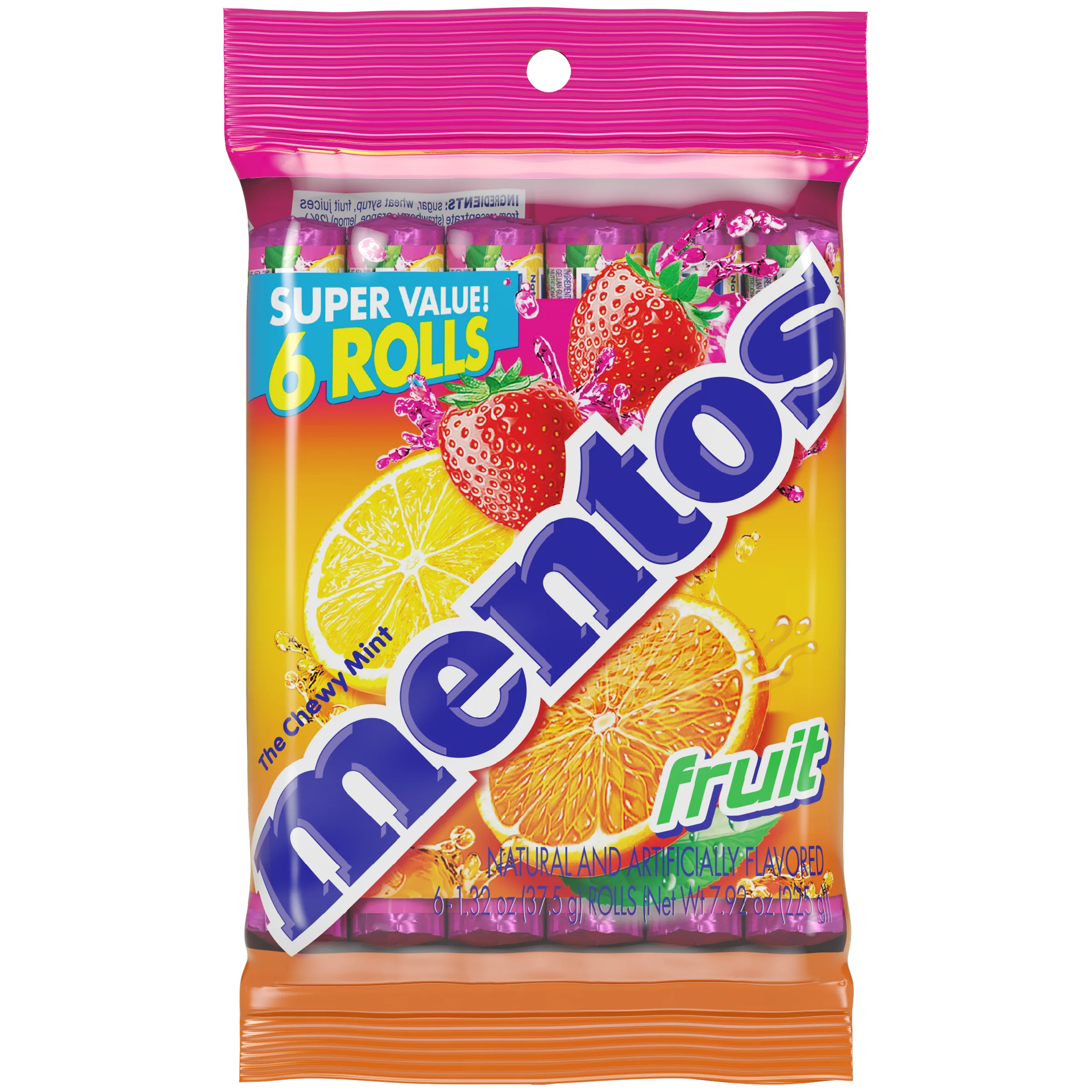 Mentos Chewy Mint Candy Roll, Fruit, Nut Free, Regular Size, 1.32 oz, 6 Count