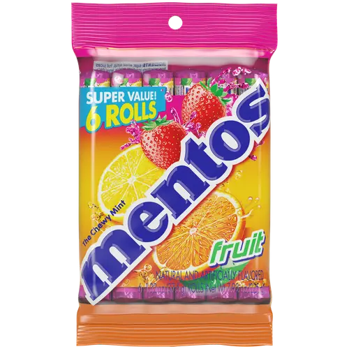 Mentos Chewy Mint Candy Roll, Fruit, Nut Free, Regular Size, 1.32 oz, 6 Count