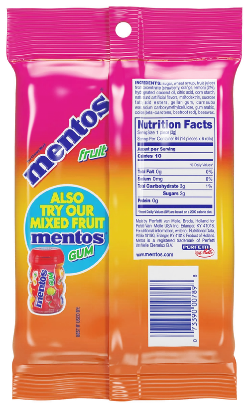 Mentos Chewy Mint Candy Roll, Fruit, Nut Free, Regular Size, 1.32 oz, 6 Count thumbnail 3