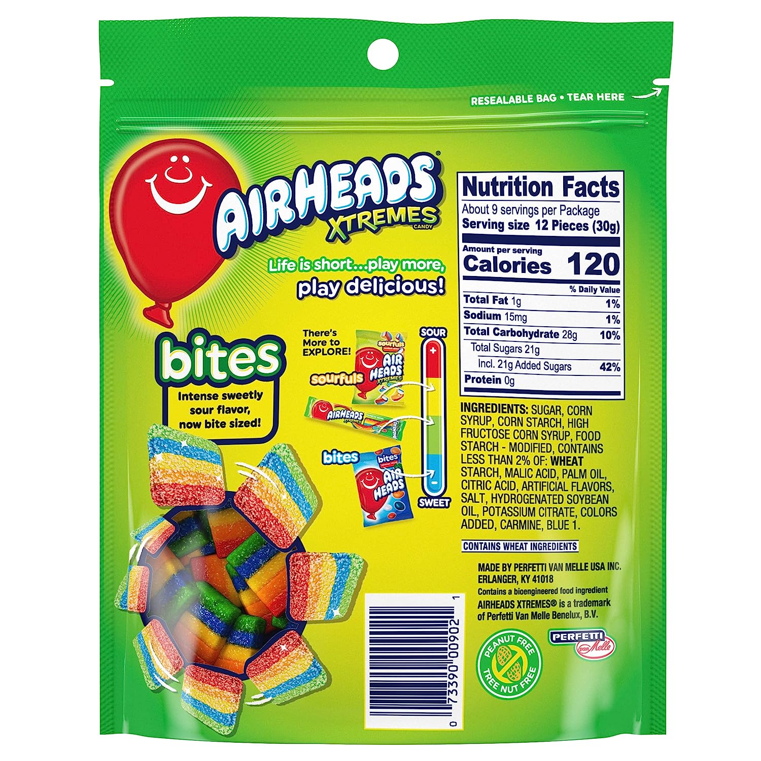 Airheads Xtremes Bites Sweetly Sour Candy, Rainbow Berry, Nut Free, 9 oz thumbnail 3