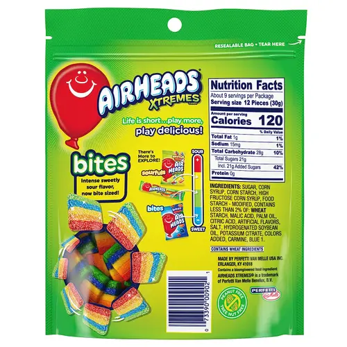 Airheads Xtremes Bites Sweetly Sour Candy, Rainbow Berry, Nut Free, 9 oz thumbnail 3