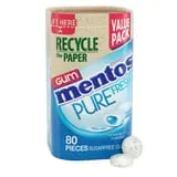 Mentos Pure Fresh Sugar-Free Gum, Paperboard Bottle, Fresh Mint, Peanut-Free, Regular Size, 80 Count