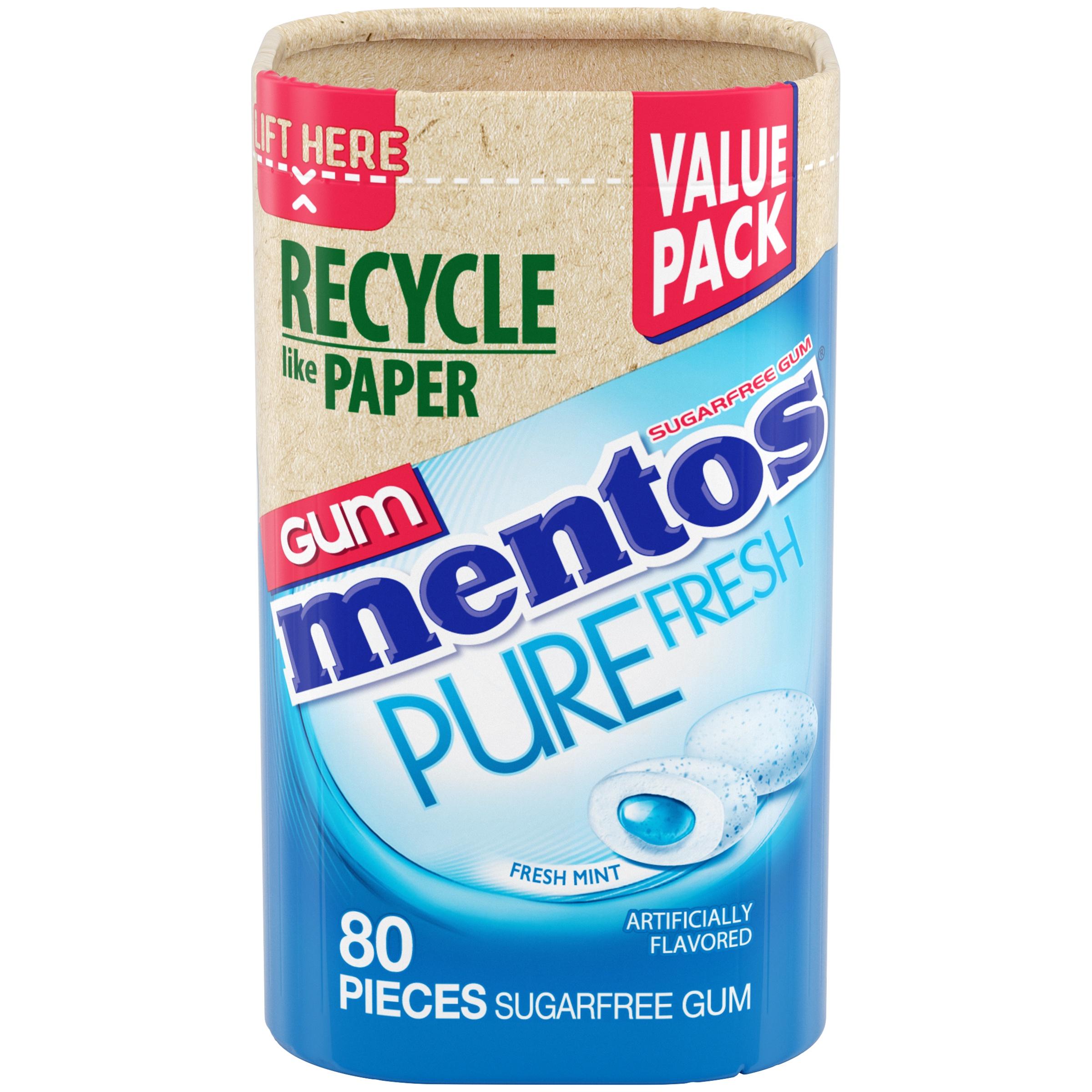 Mentos Pure Fresh Sugar-Free Gum, Paperboard Bottle, Fresh Mint, Peanut-Free, Regular Size, 80 Count thumbnail 2