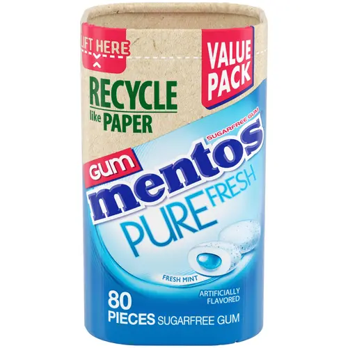 Mentos Pure Fresh Sugar-Free Gum, Paperboard Bottle, Fresh Mint, Peanut-Free, Regular Size, 80 Count thumbnail 2