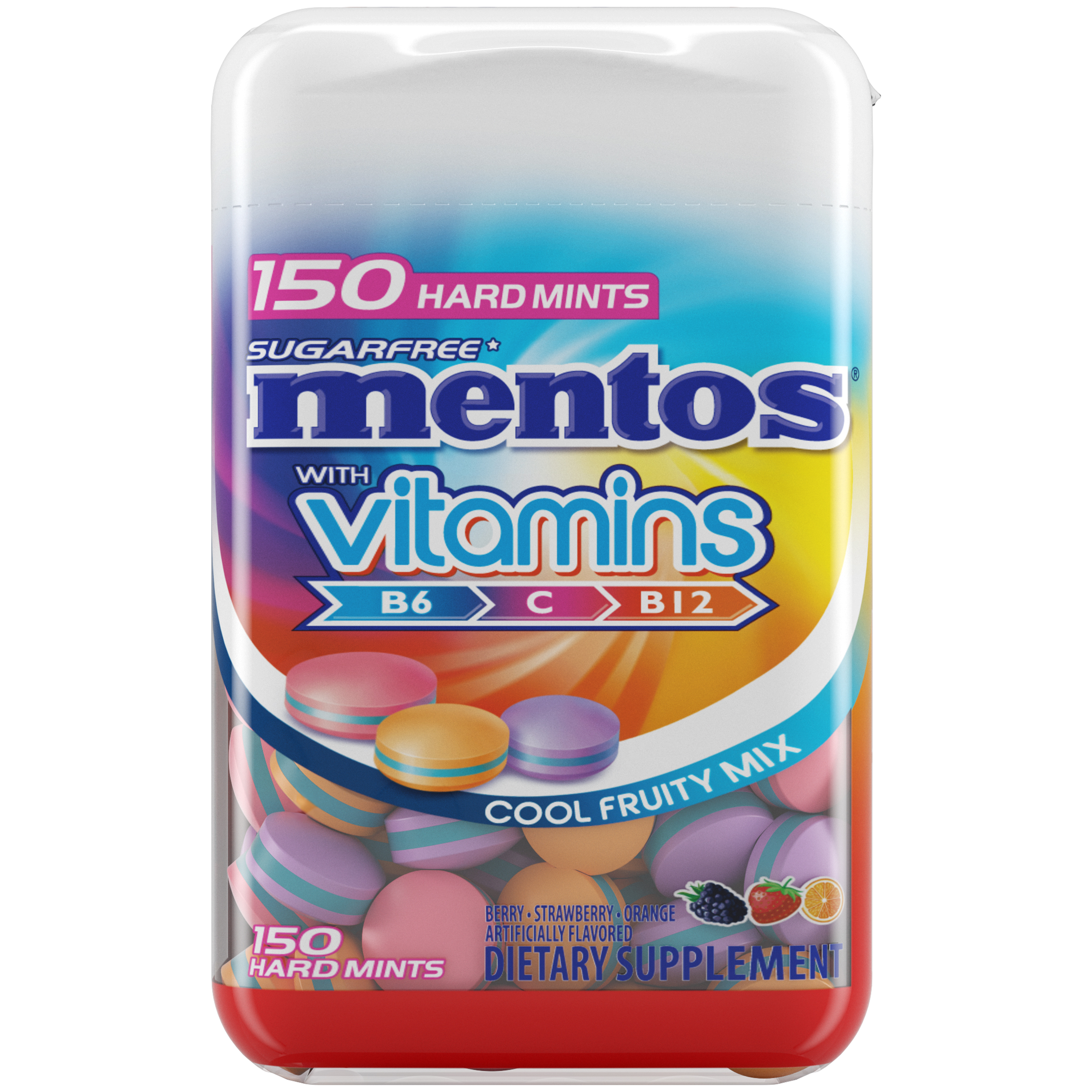 Mentos Hard Fruity Mints with Vitamins, Cool Fruit Mix, Peanut Free, 150pc Bottle thumbnail 2