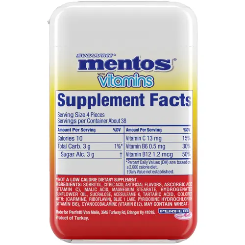 Mentos Hard Fruity Mints with Vitamins, Cool Fruit Mix, Peanut Free, 150pc Bottle thumbnail 3
