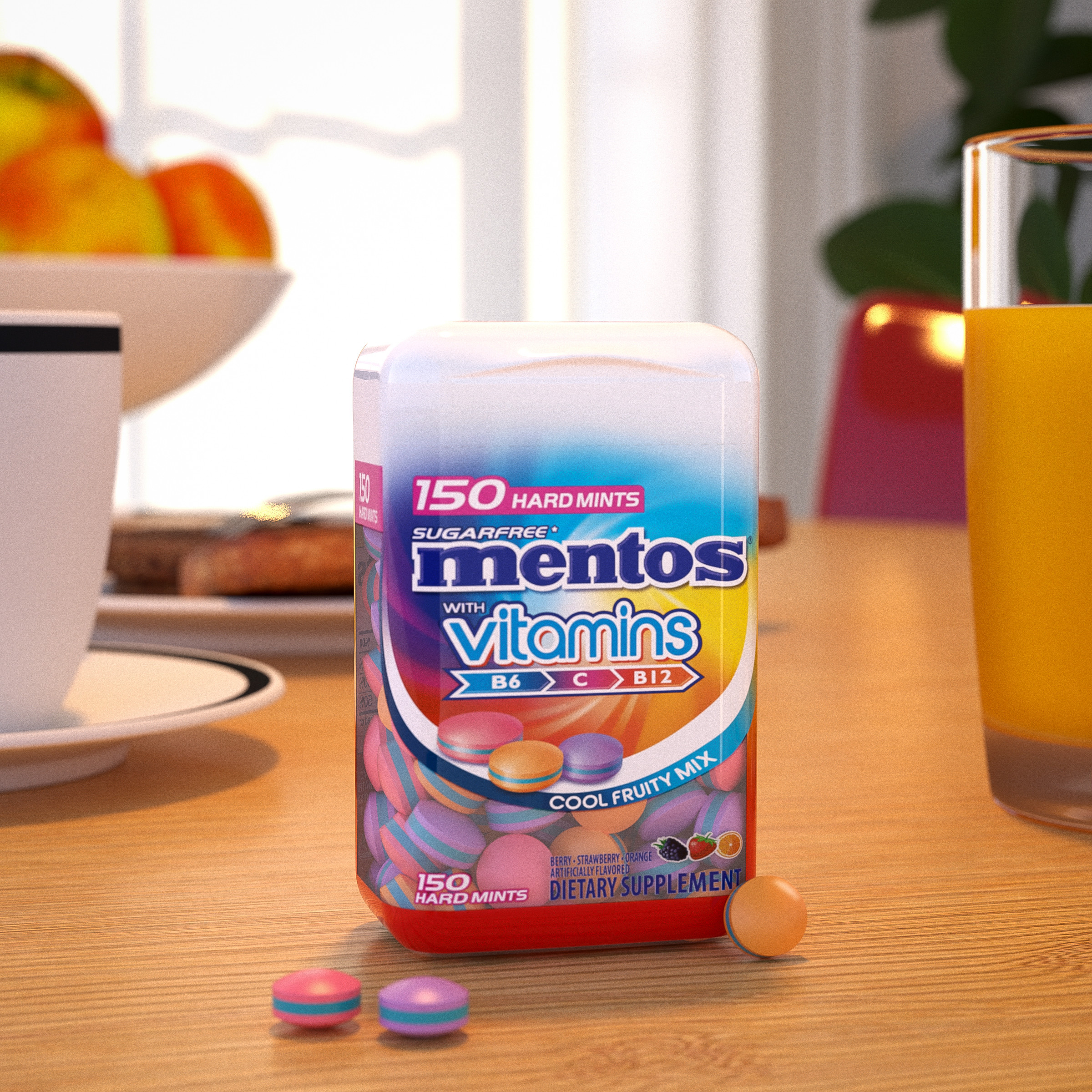 Mentos Hard Fruity Mints with Vitamins, Cool Fruit Mix, Peanut Free, 150pc Bottle thumbnail 4