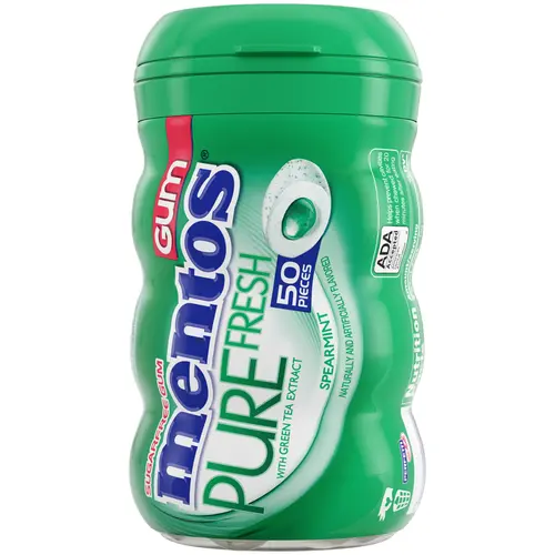 Mentos Gum Sugar-Free Spearmint Chewing Gum, 50 Regular Size Pieces, Bottle thumbnail 2
