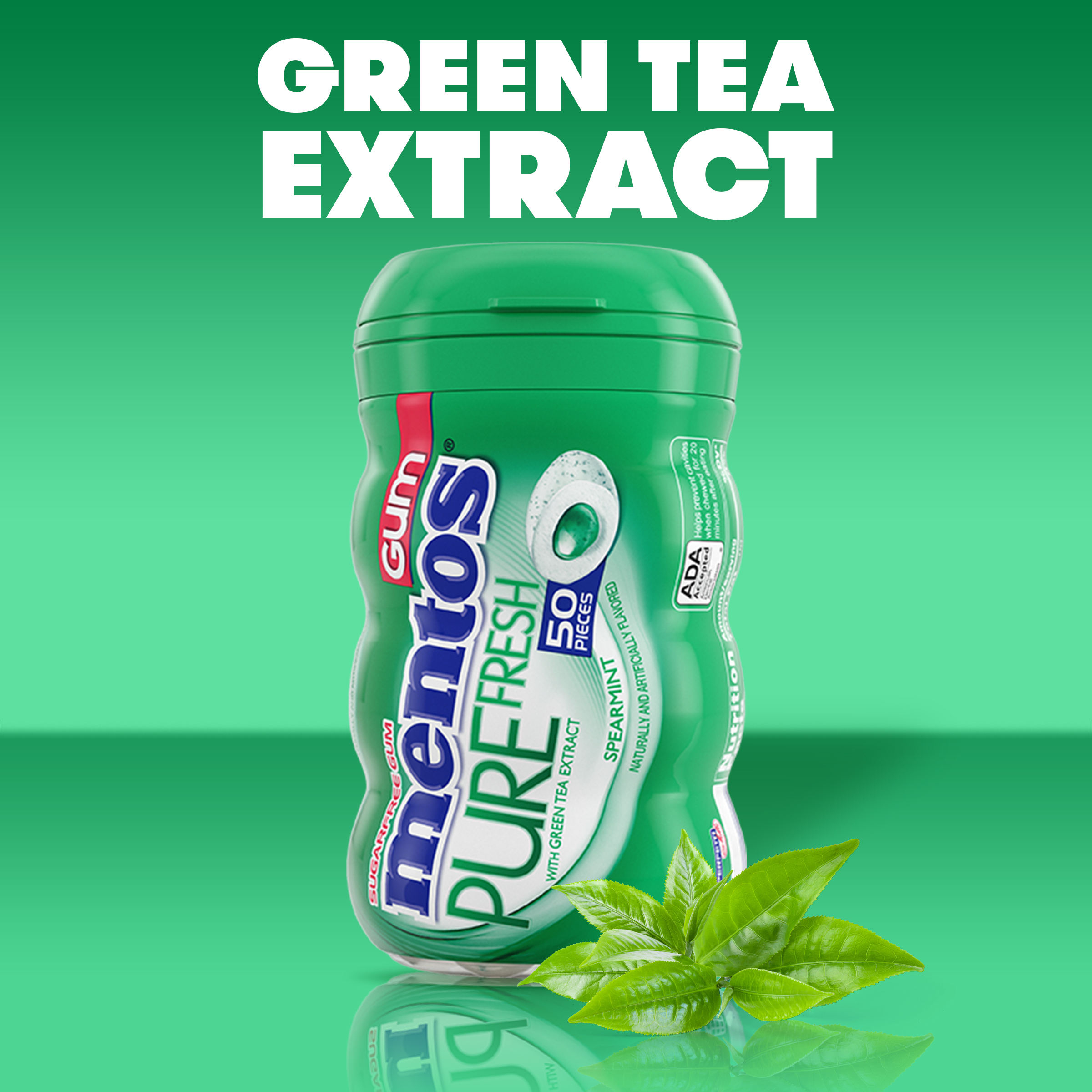 Mentos Gum Sugar-Free Spearmint Chewing Gum, 50 Regular Size Pieces, Bottle thumbnail 4