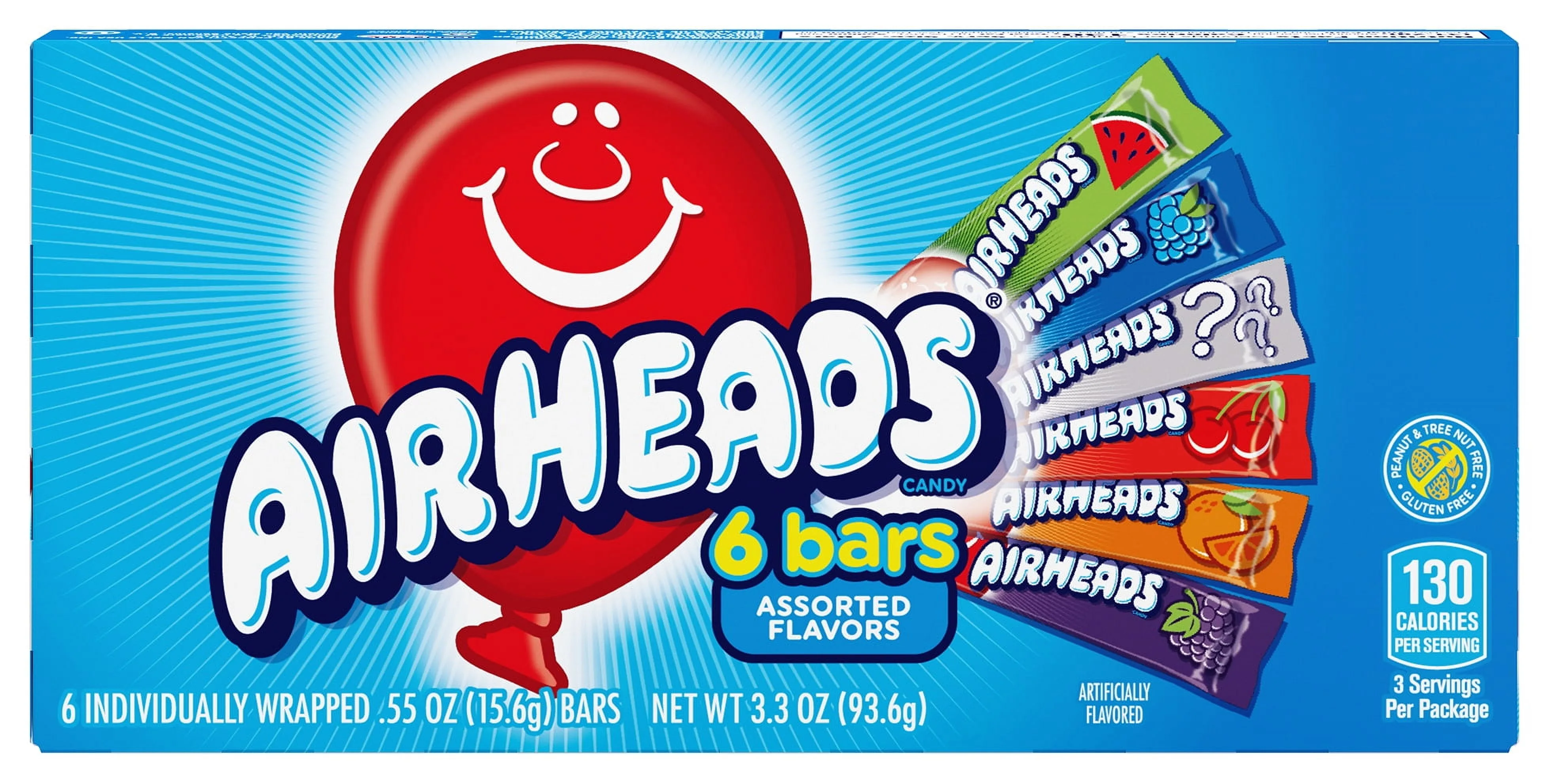 Airheads Chewy Candy Bars Theater Box, Assorted Flavors, 6 Count
