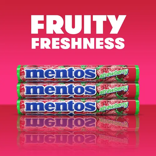 Mentos Chewy Mint Candy Roll, Strawberry, Nut Free, Regular Size, 1.32 oz thumbnail 4