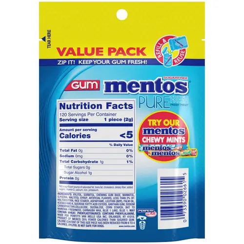 Mentos Pure Fresh Mint Sugar Free Gum Extra Value Pack, 120 Count Bag thumbnail 3