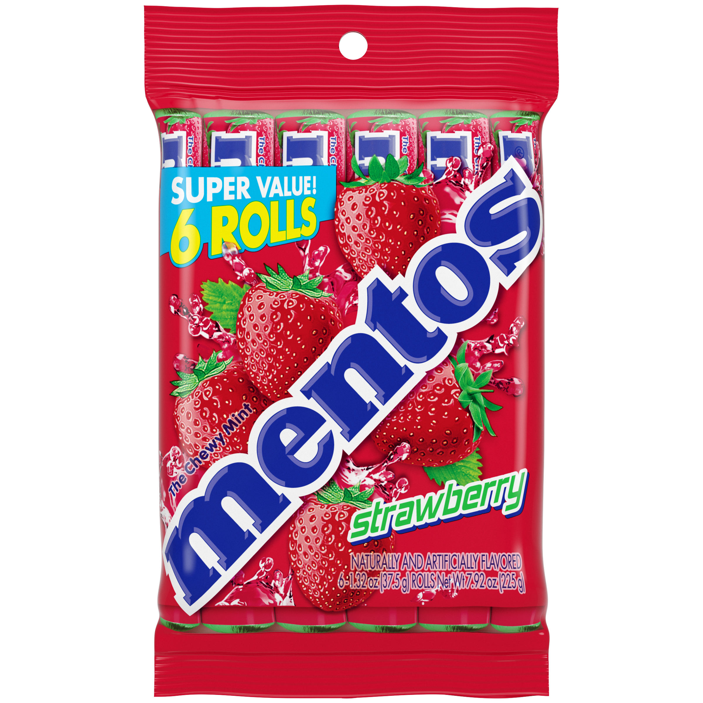 Mentos Chewy Mint Candy Roll, Strawberry, Nut Free, Regular Size, 1.32 oz, 6 Count