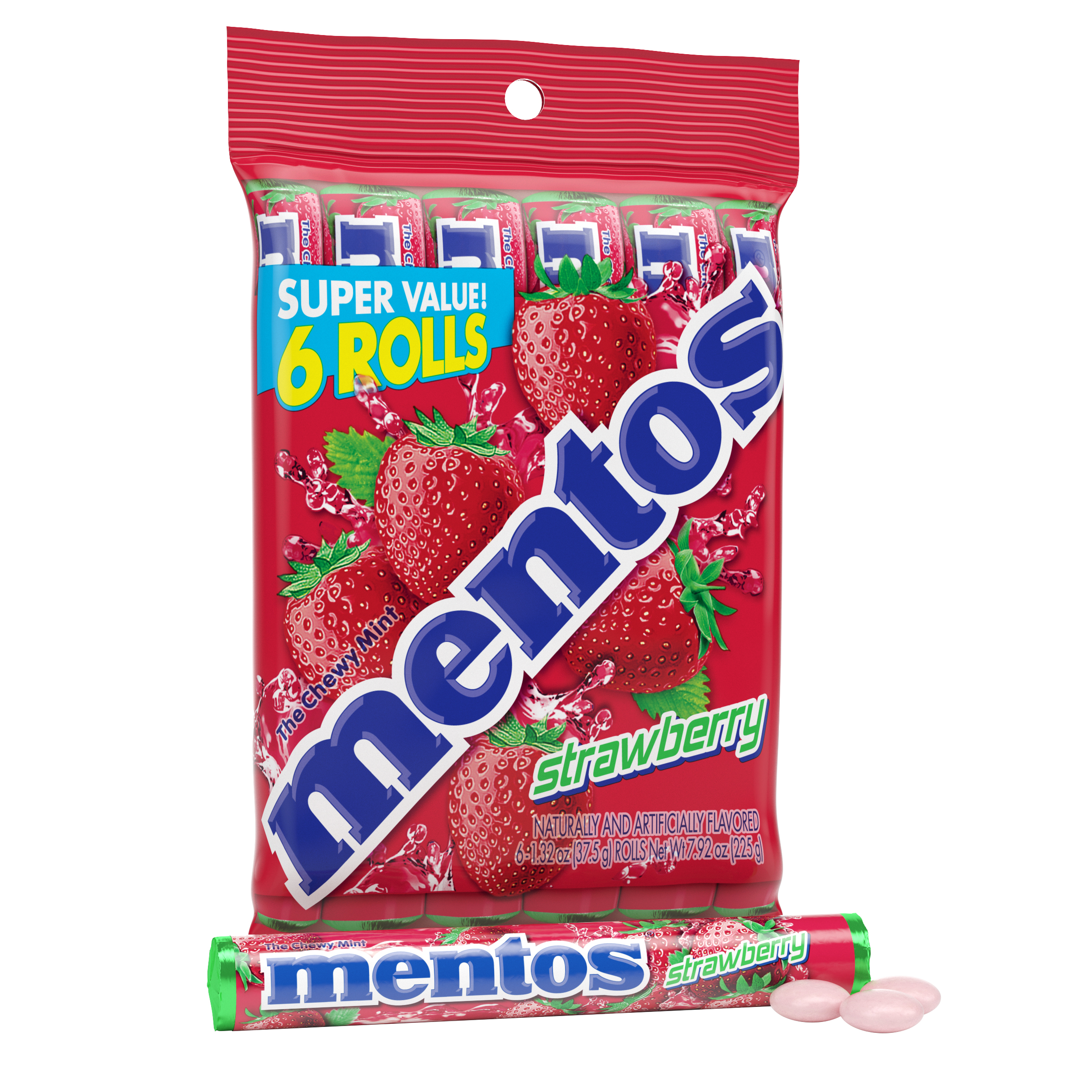 Mentos Chewy Mint Candy Roll, Strawberry, Nut Free, Regular Size, 1.32 oz, 6 Count thumbnail 2