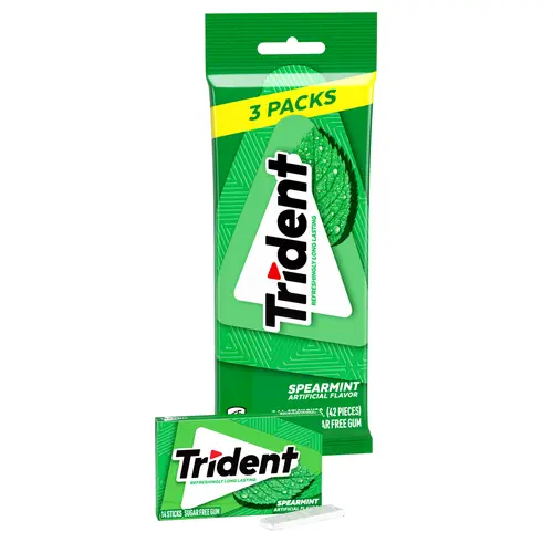 Trident Sugar Free Gum, Spearmint, 3 Packs of 14 Regular Size Pieces (42 Total Pieces) thumbnail 3