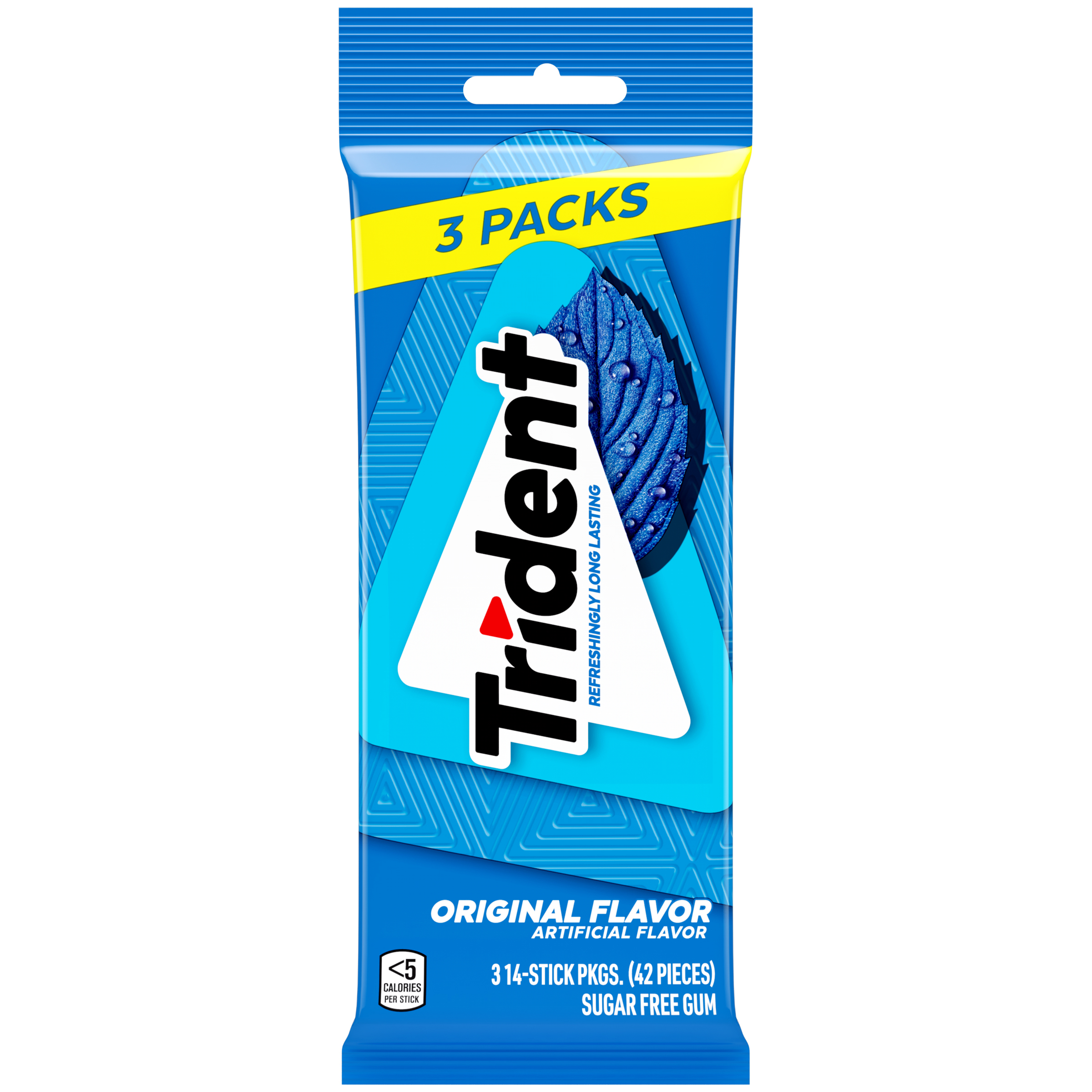 Trident Sugar Free Gum, Original, 3 Packs of 14 Regular Size Pieces (42 Total Pieces)