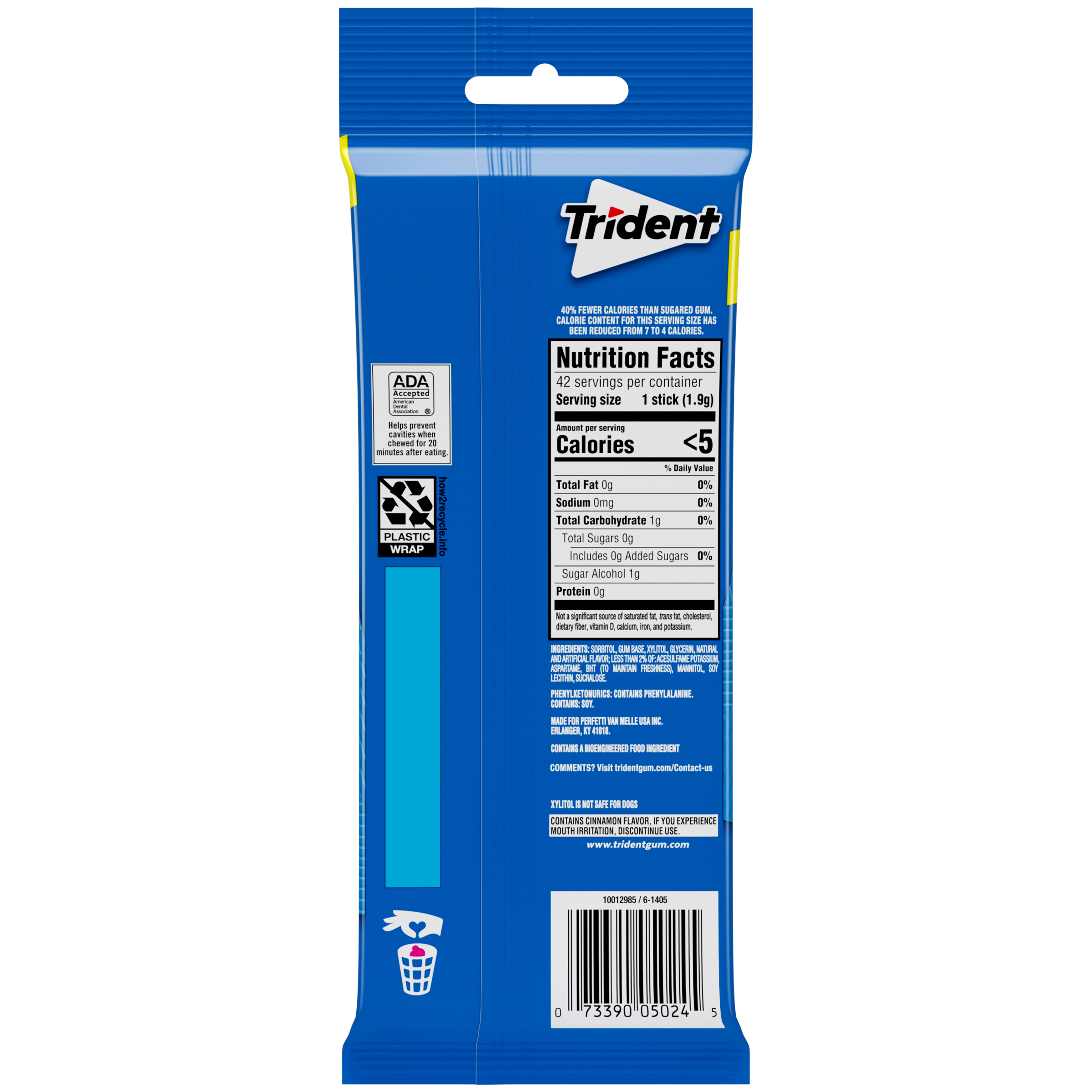 Trident Sugar Free Gum, Original, 3 Packs of 14 Regular Size Pieces (42 Total Pieces) thumbnail 2