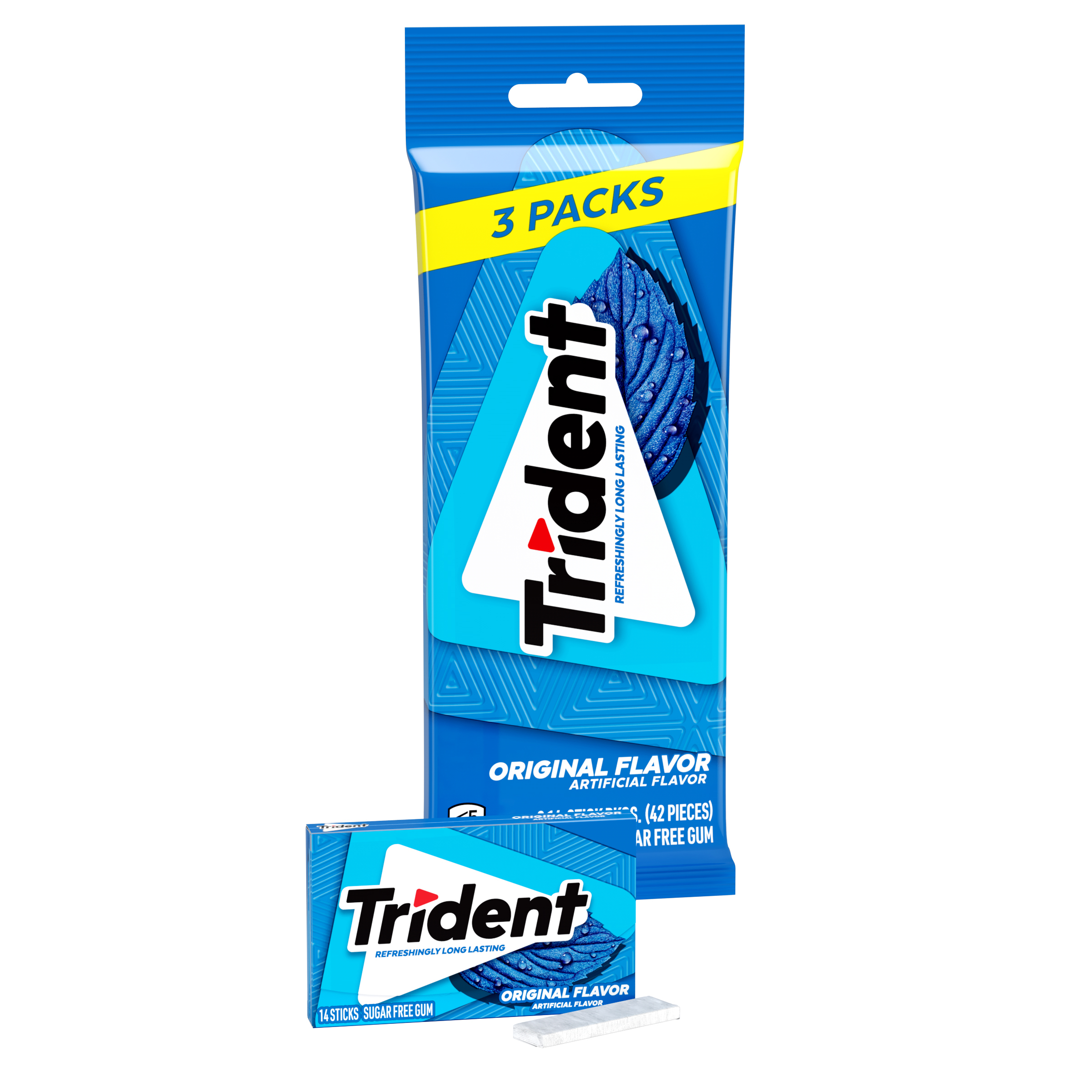 Trident Sugar Free Gum, Original, 3 Packs of 14 Regular Size Pieces (42 Total Pieces) thumbnail 3