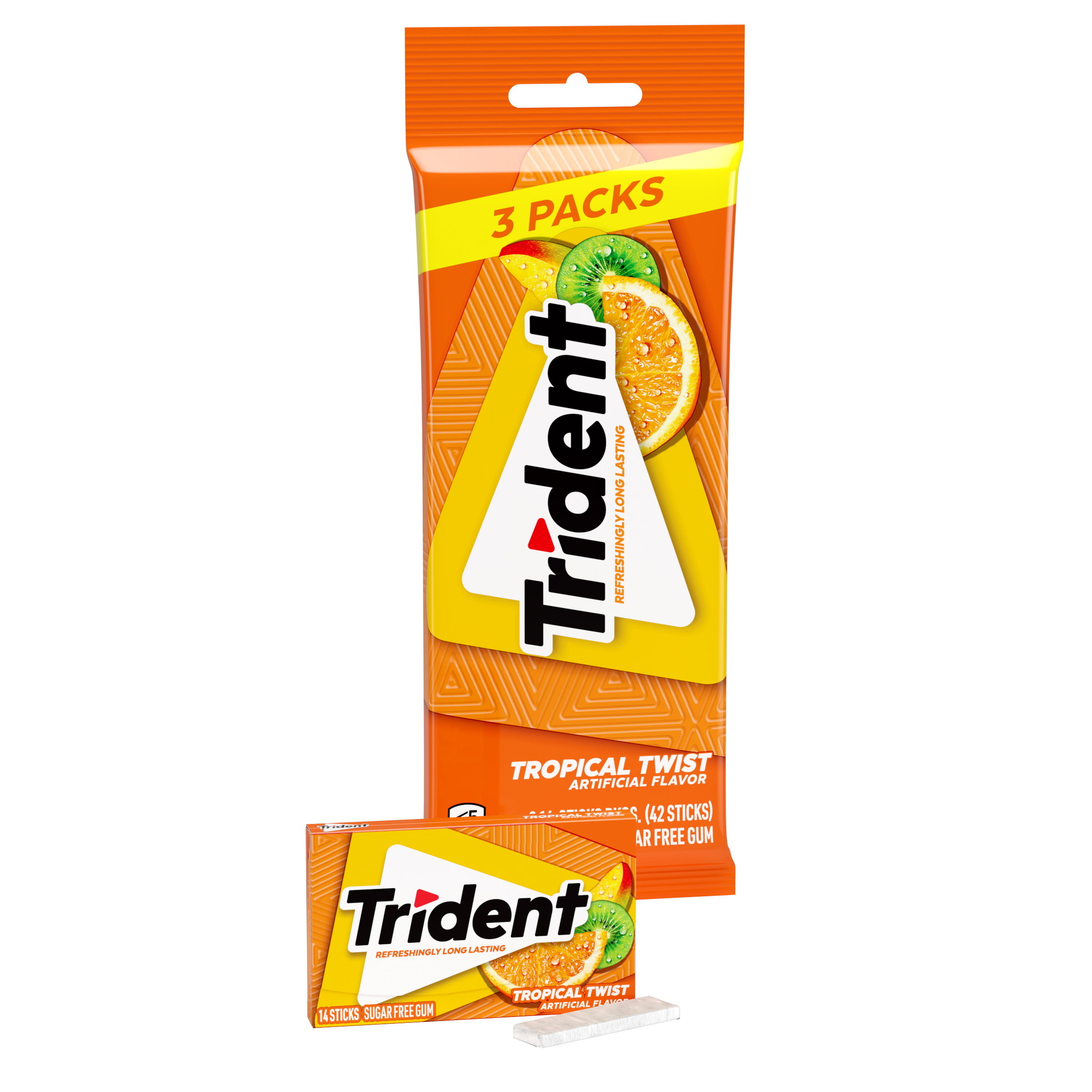 Trident Sugar Free Gum, Tropical Twist, 3 Packs of 14 Regular Size Pieces (42 Total Pieces) thumbnail 3
