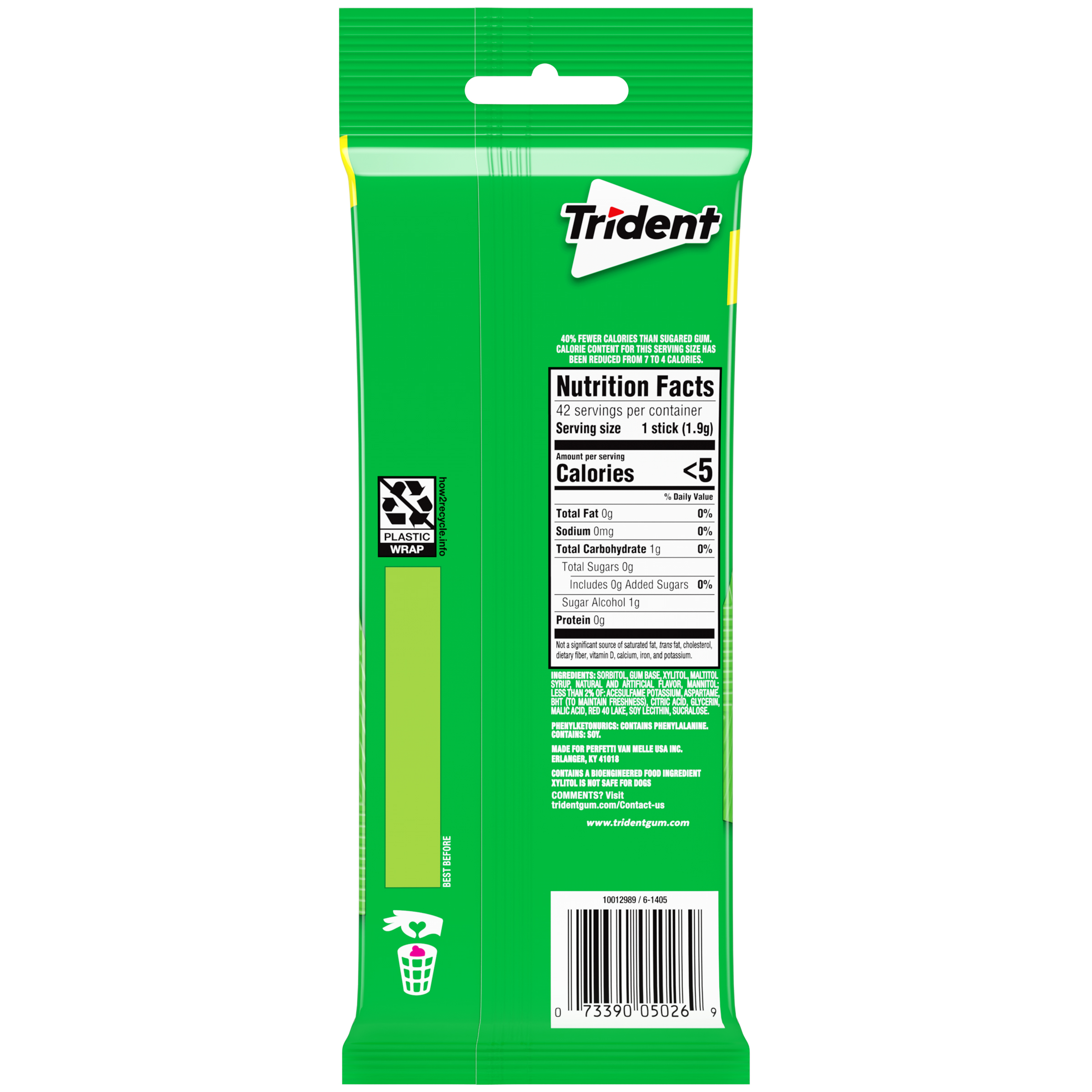 Trident Sugar Free Gum, Watermelon, 3 Packs of 14 Regular Size Pieces (42 Total Pieces) thumbnail 2