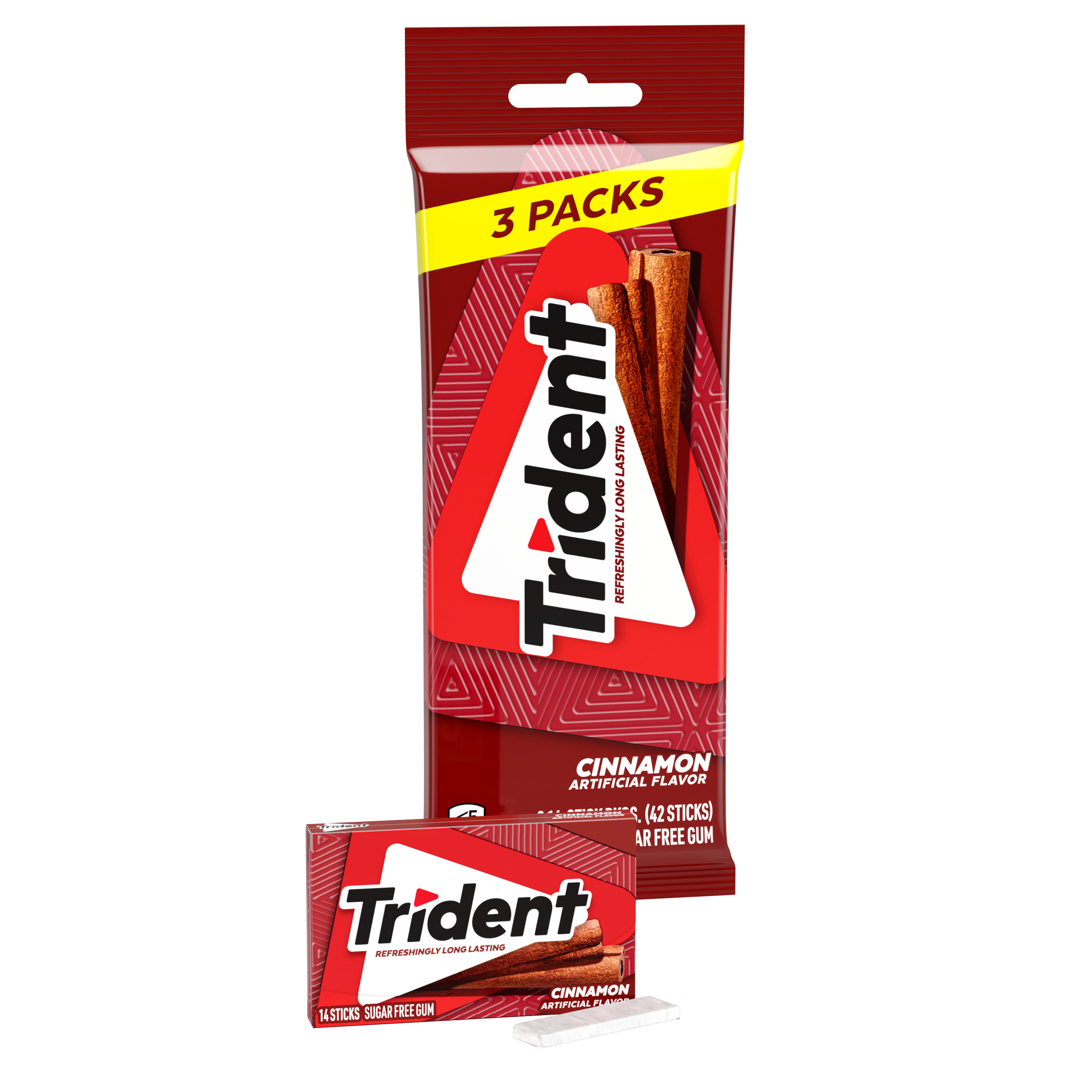 Trident Sugar Free Gum, Cinnamon, 3 Packs of 14 Regular Size Pieces (42 Total Pieces) thumbnail 3