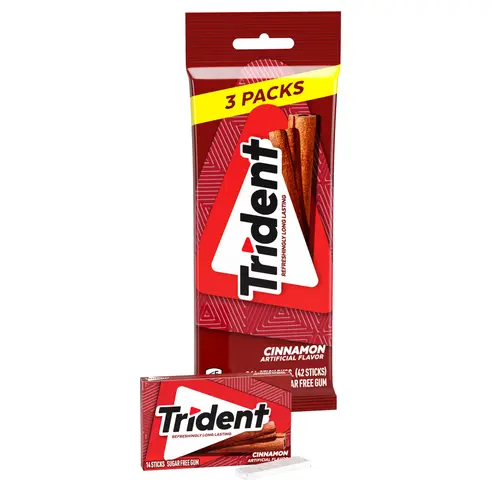 Trident Sugar Free Gum, Cinnamon, 3 Packs of 14 Regular Size Pieces (42 Total Pieces) thumbnail 3