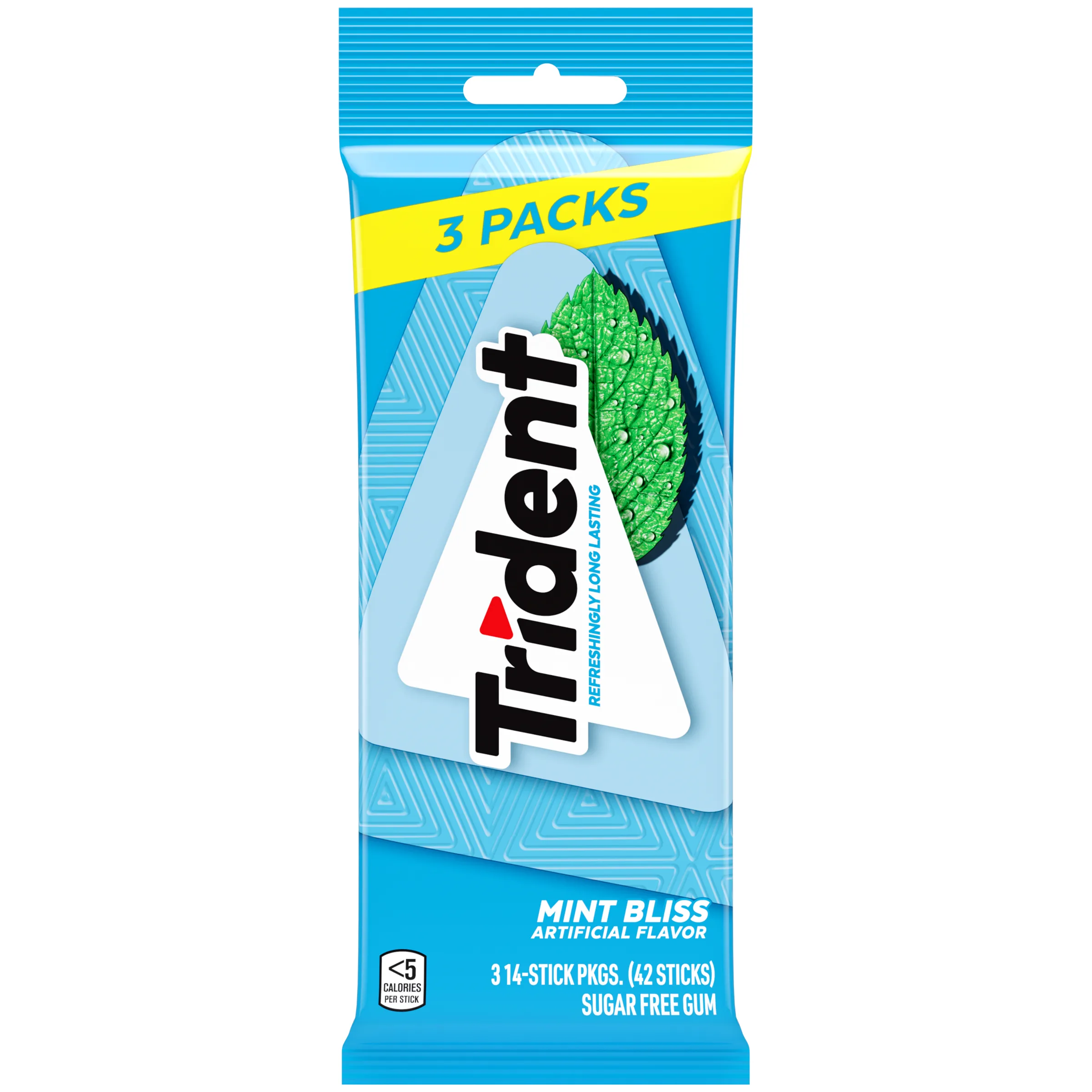 Trident Sugar Free Gum, Mint Bliss, 3 Packs of 14 Regular Size Pieces (42 Total Pieces)