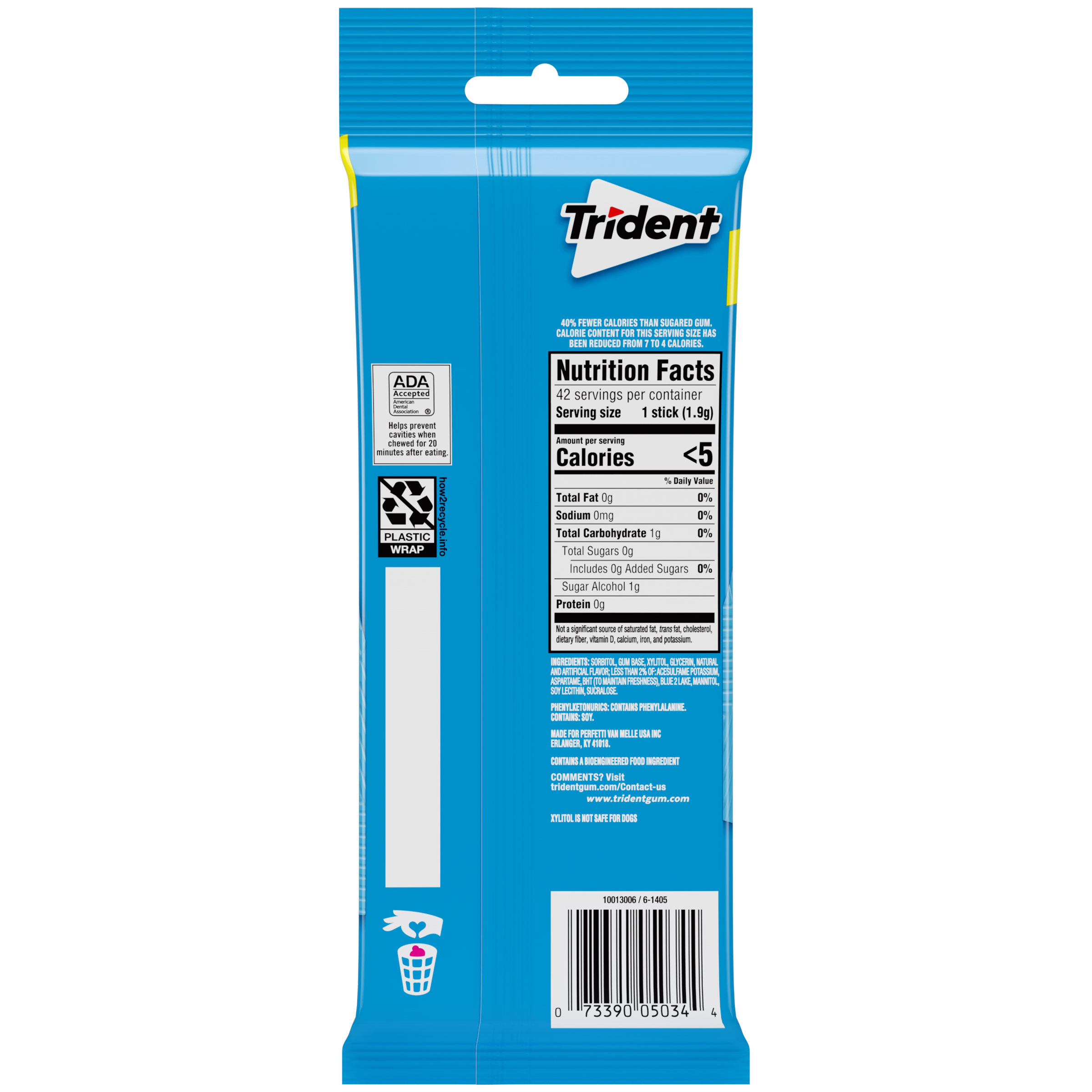 Trident Sugar Free Gum, Mint Bliss, 3 Packs of 14 Regular Size Pieces (42 Total Pieces) thumbnail 2