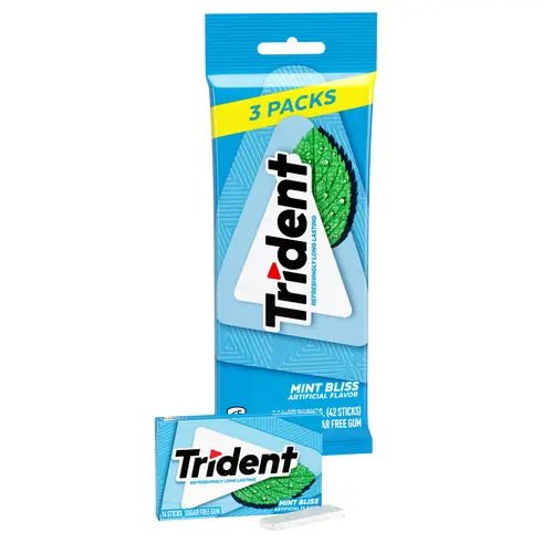 Trident Sugar Free Gum, Mint Bliss, 3 Packs of 14 Regular Size Pieces (42 Total Pieces) thumbnail 3