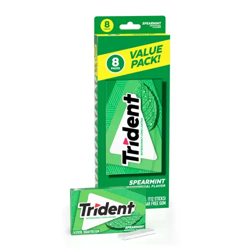 Trident Sugar Free Gum, Spearmint, Value Pack, 8 Packs of 14 Pieces (112 Regular Size Pieces) thumbnail 3