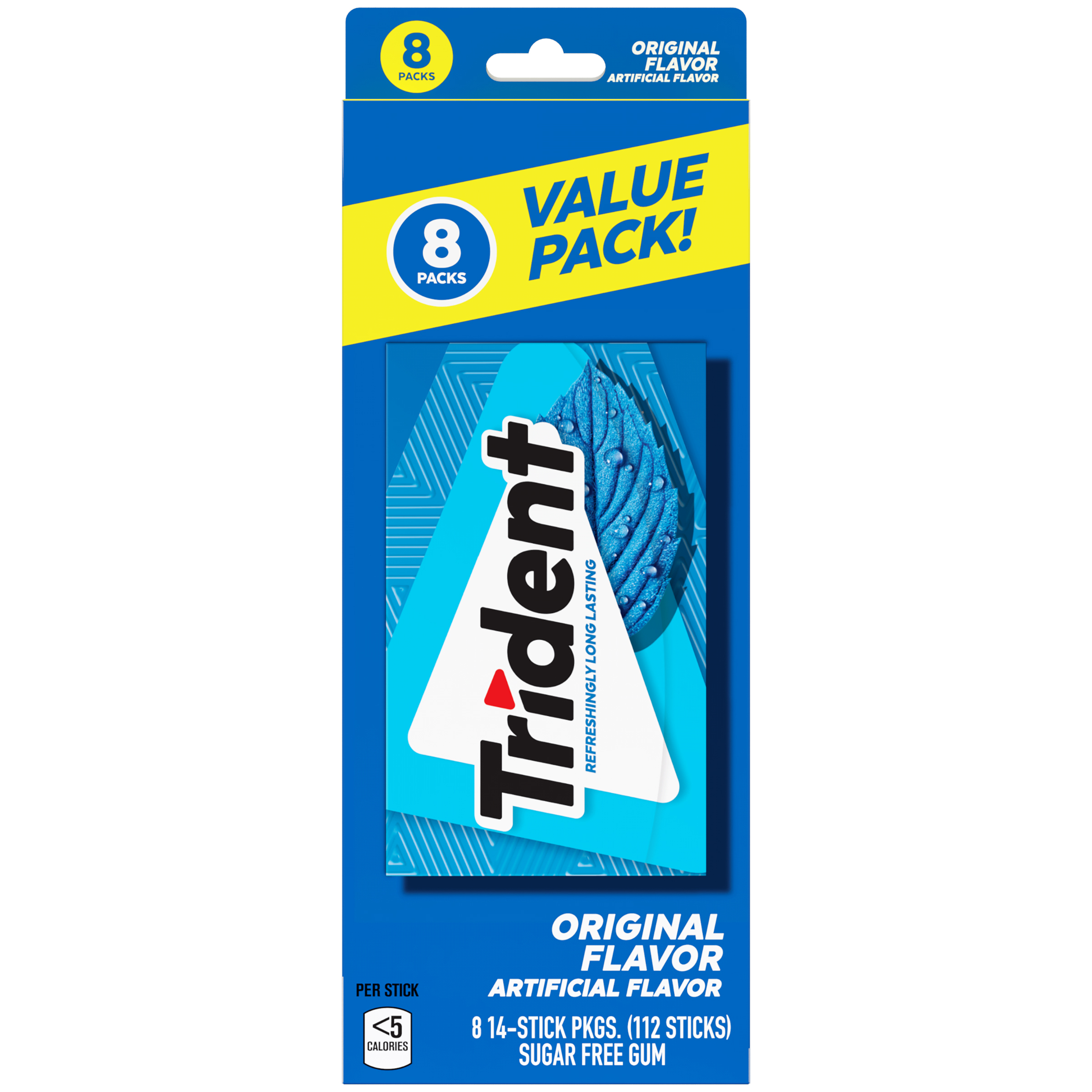 Trident Sugar Free Gum, Original, Value Pack, 8 Packs of 14 Pieces (112 Regular Size Pieces)
