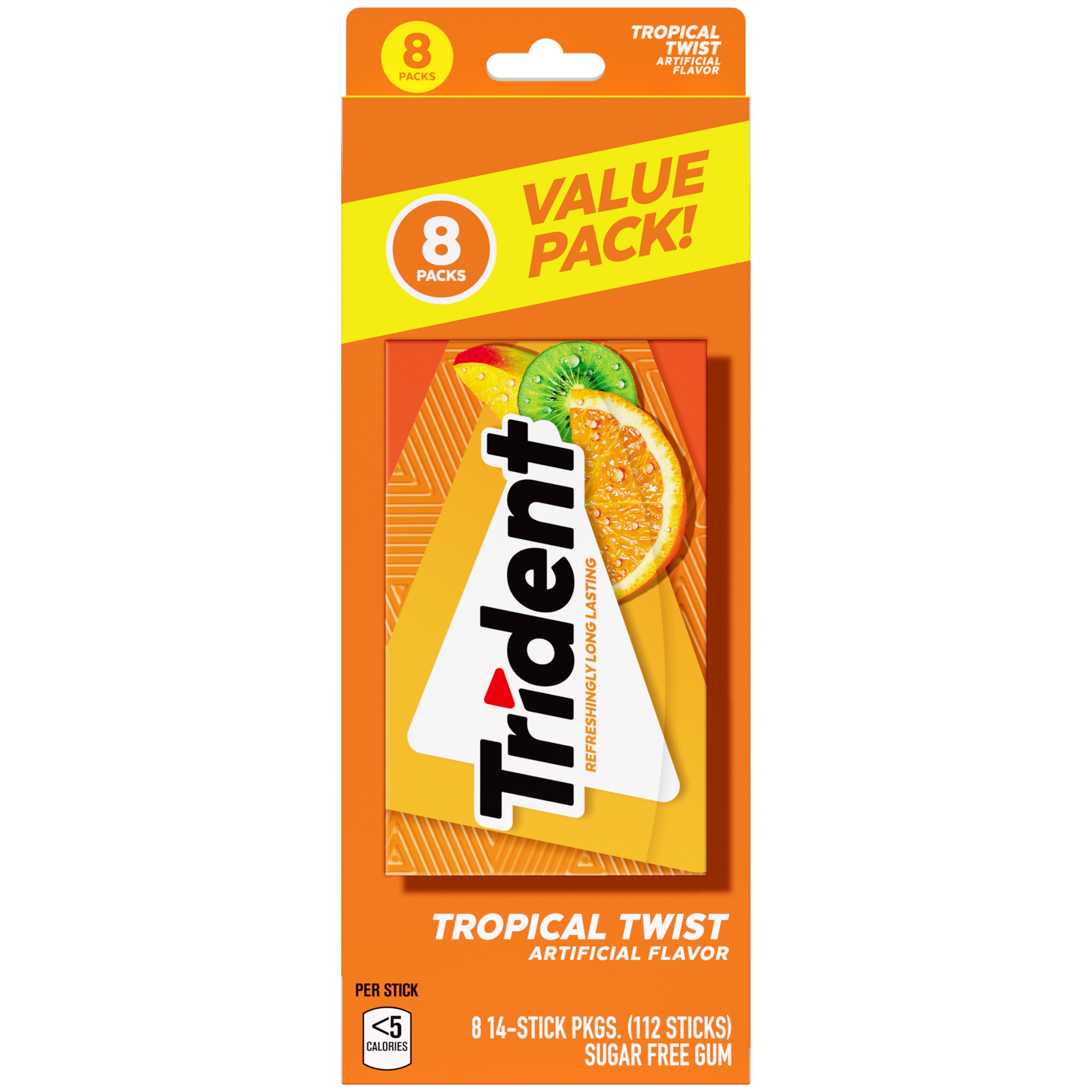 Trident Sugar Free Gum, Tropical Twist, Value Pack, 8 Packs of 14 Pieces (112 Regular Size Pieces)