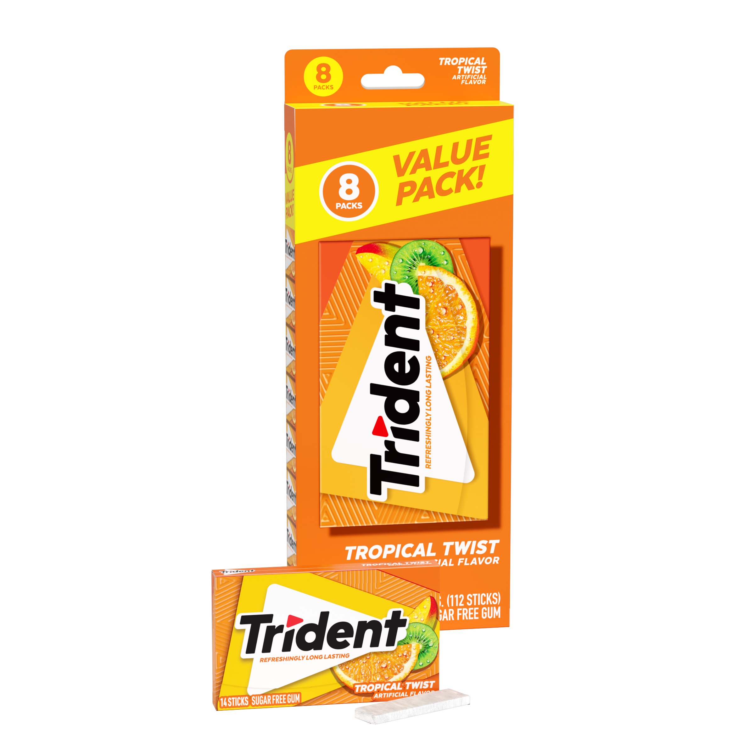 Trident Sugar Free Gum, Tropical Twist, Value Pack, 8 Packs of 14 Pieces (112 Regular Size Pieces) thumbnail 3
