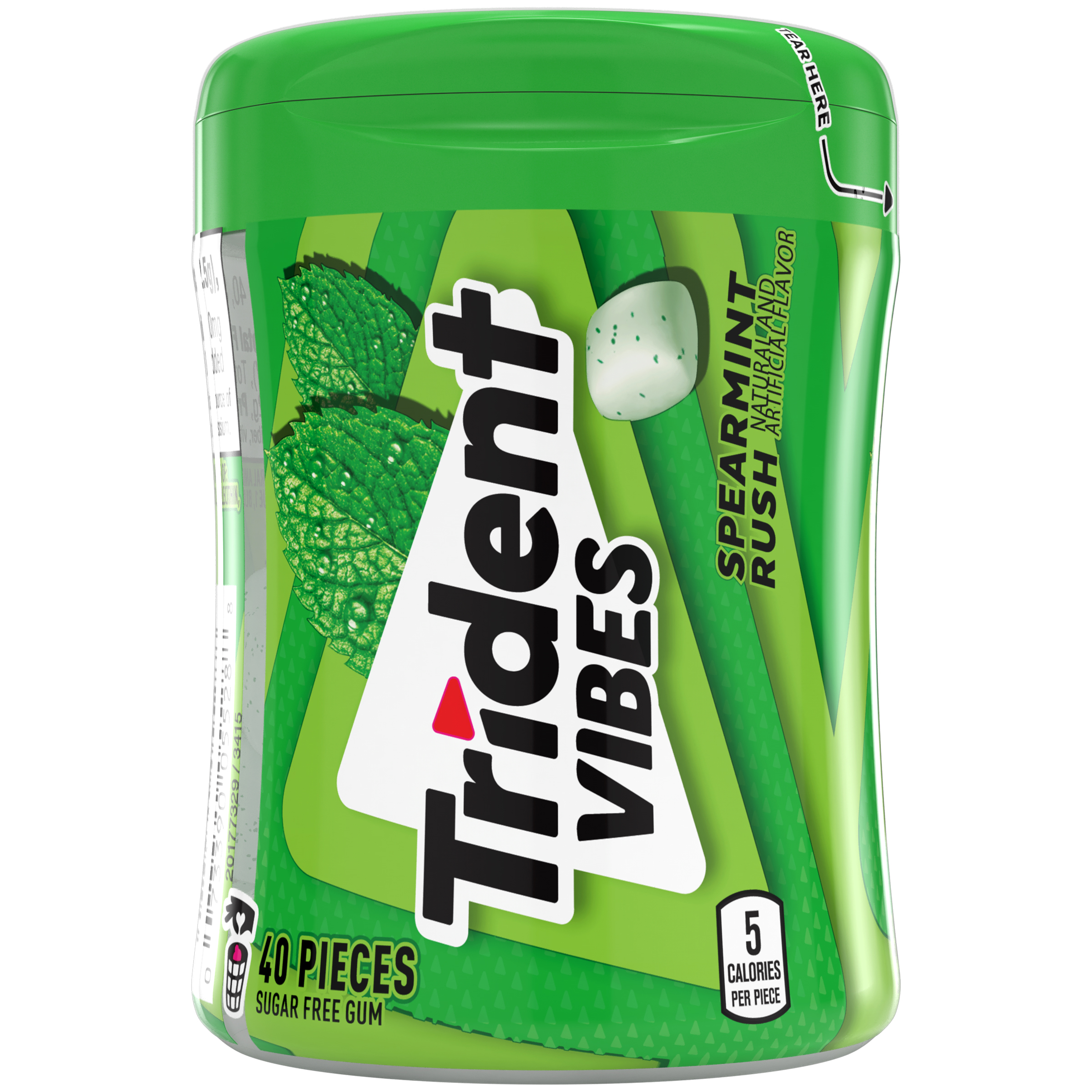 Trident Vibes Sugar Free Gum, Spearmint Rush, Regular Size, 40 Piece Bottle
