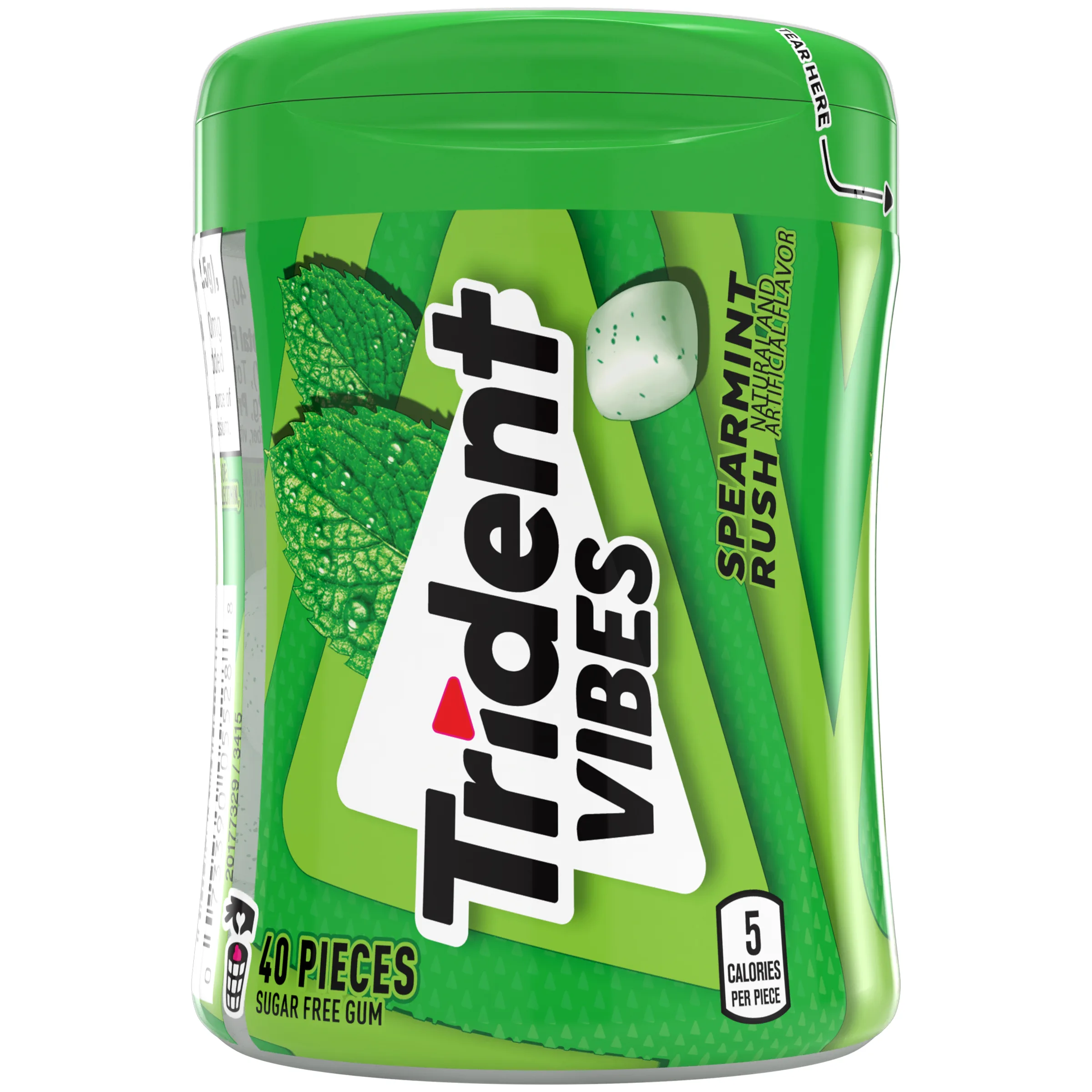 Trident Vibes Sugar Free Gum, Spearmint Rush, Regular Size, 40 Piece Bottle