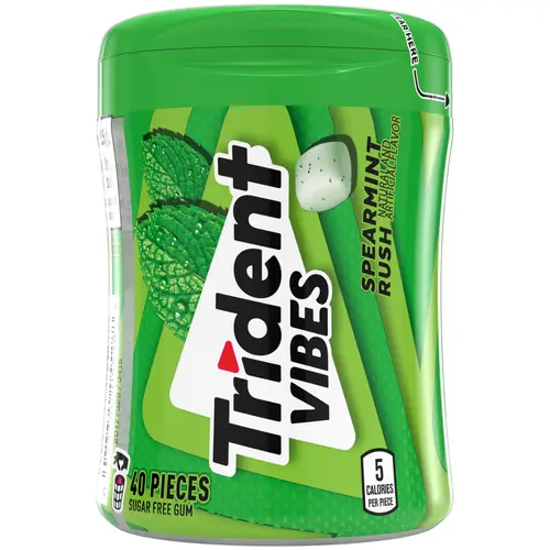 Trident Vibes Sugar Free Gum, Spearmint Rush, Regular Size, 40 Piece Bottle