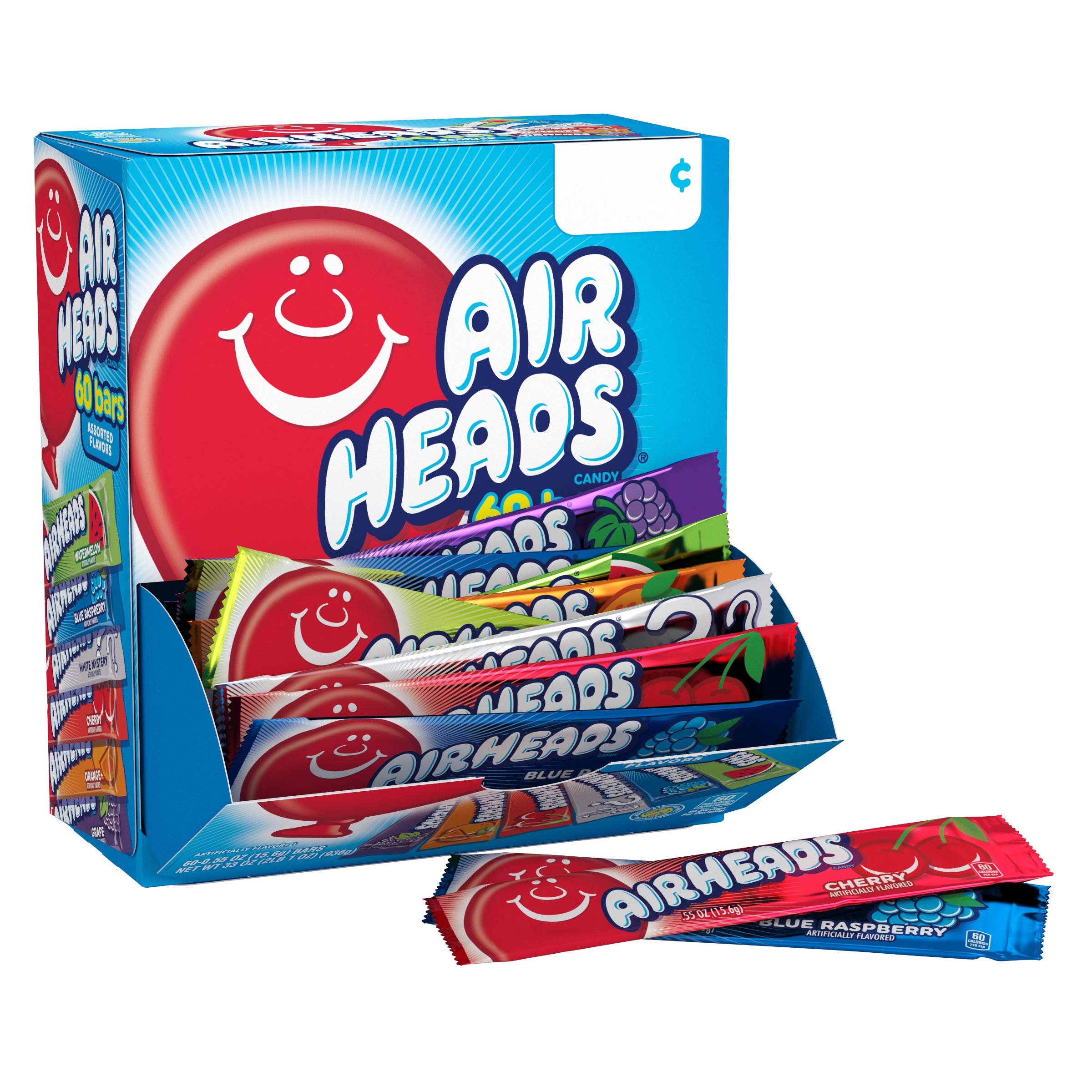 Airheads Chewy Candy Bars, Assorted Flavors, Nut Free, Regular Size, 33 oz, 60 Count Box