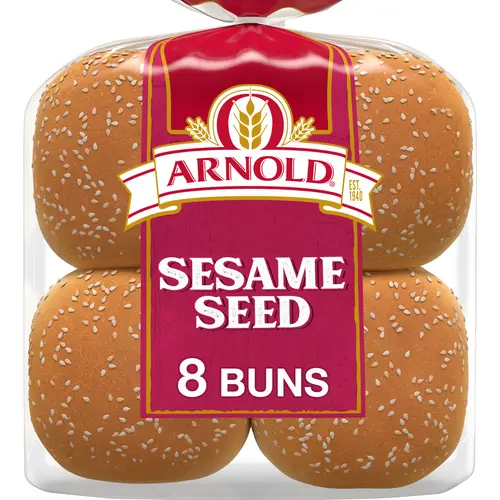 Arnold Sesame Seed Buns, 8 count, White Hamburger Buns, 16 oz Bag